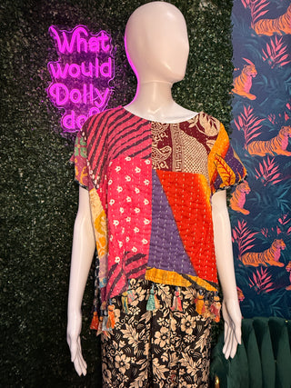 Cotton Kantha Crop Top: Pattern 2