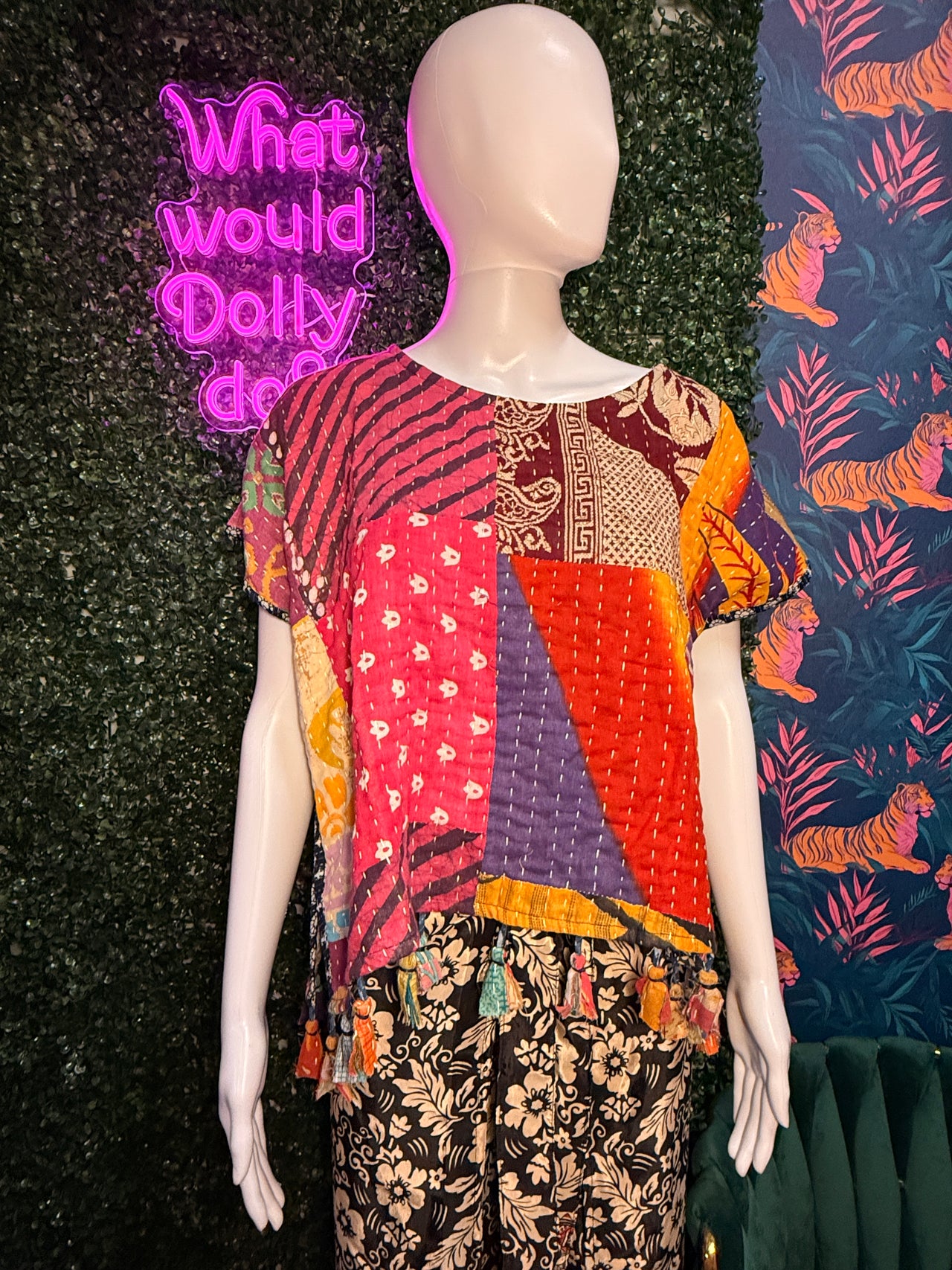 Cotton Kantha Crop Top: Pattern 2