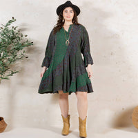 Thumbnail for Boho Patchwork Overdyed Babydoll Dress | Young Threads
