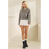Thumbnail for Leopard Denim jacket with back contrast: FLORAL SEQUINS