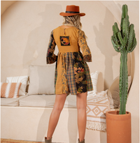 Thumbnail for Rustic Bohemian: Fit and Flare Patchwork Mini Dress | Young Threads