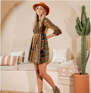 Rustic Bohemian: Fit and Flare Patchwork Mini Dress | Young Threads