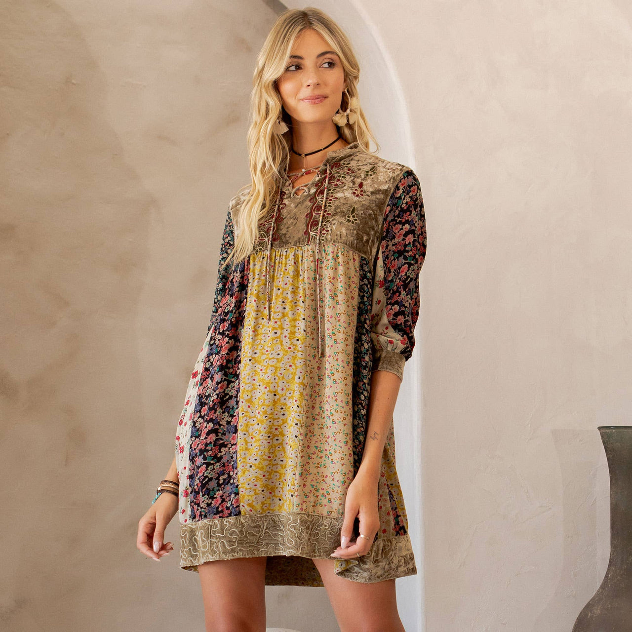 Chic Bohemian Stone-Washed Babydoll Dress | Young Threads