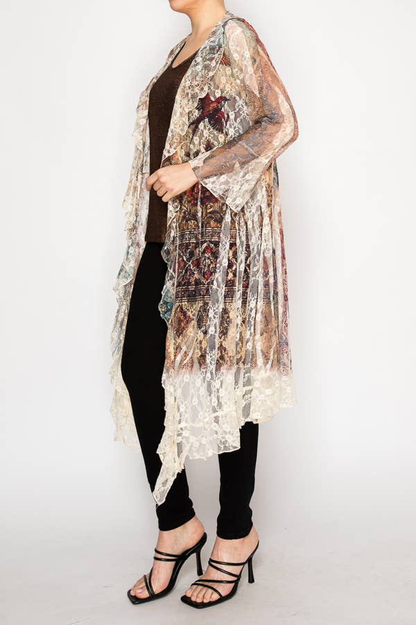 Floral Lace Ruffle Duster With Sparkles
