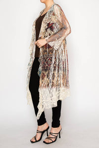 Thumbnail for Floral Lace Ruffle Duster With Sparkles