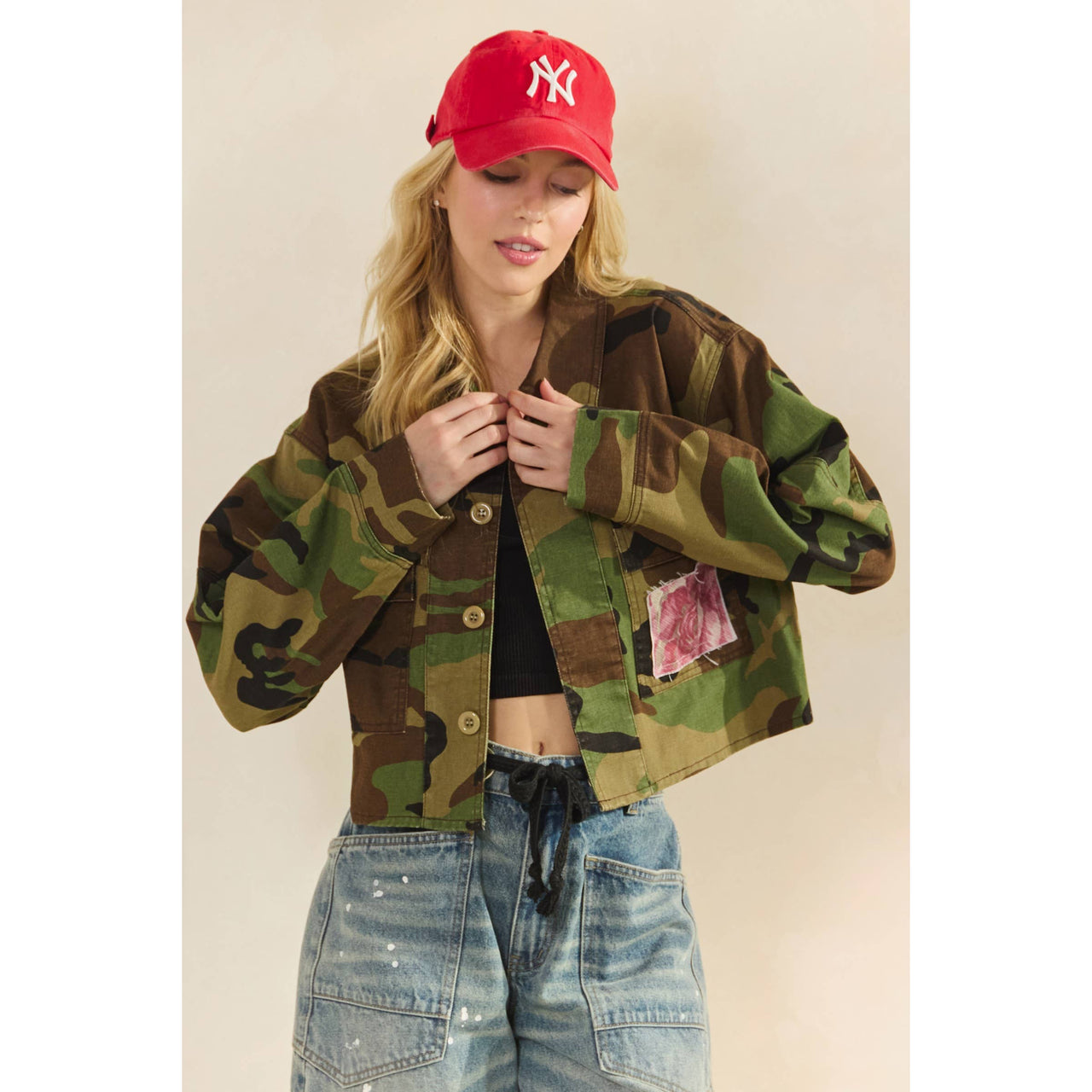 Camo Sequins Contrast Jacket: Camo Sequin