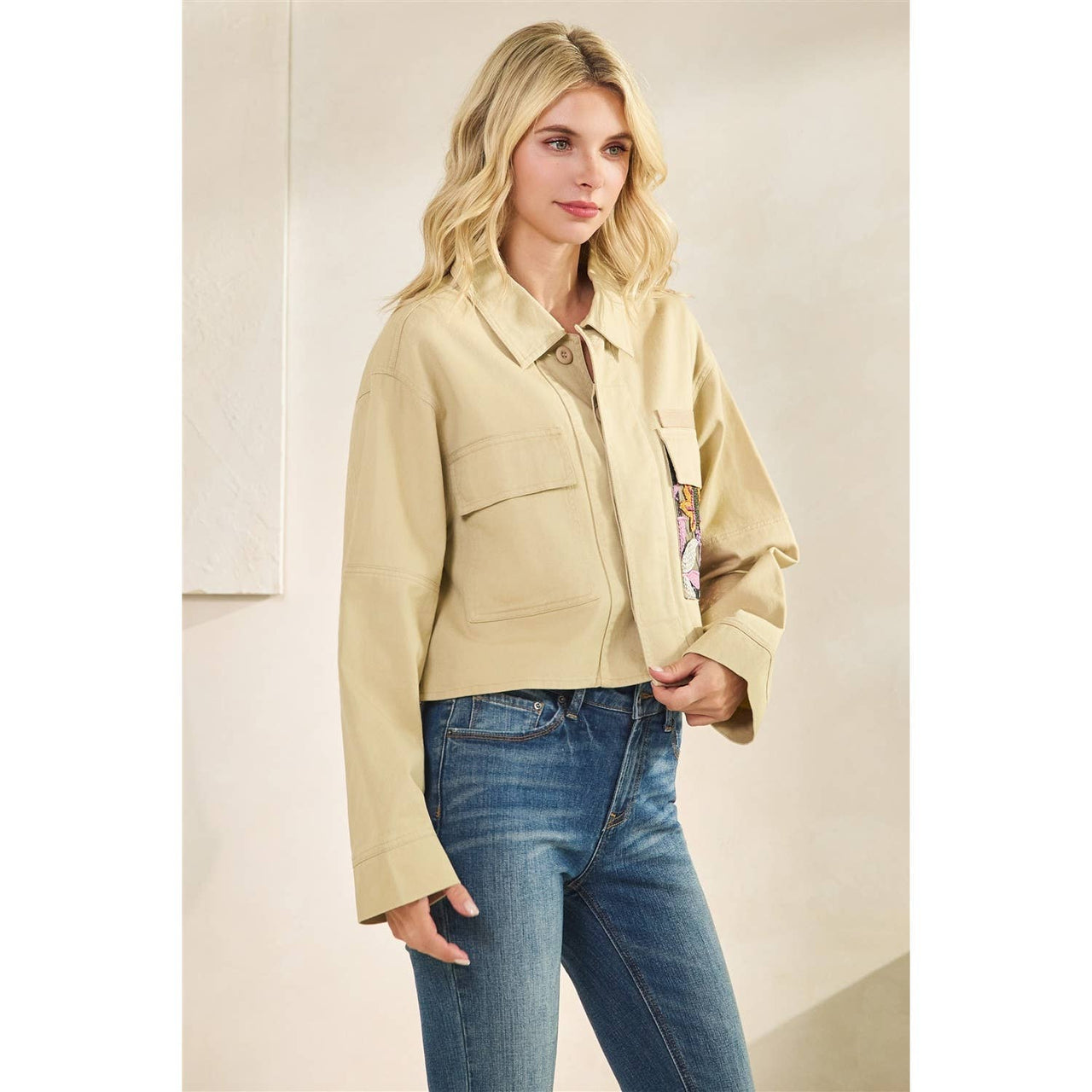 Sequins Contrast Jacket: Olive