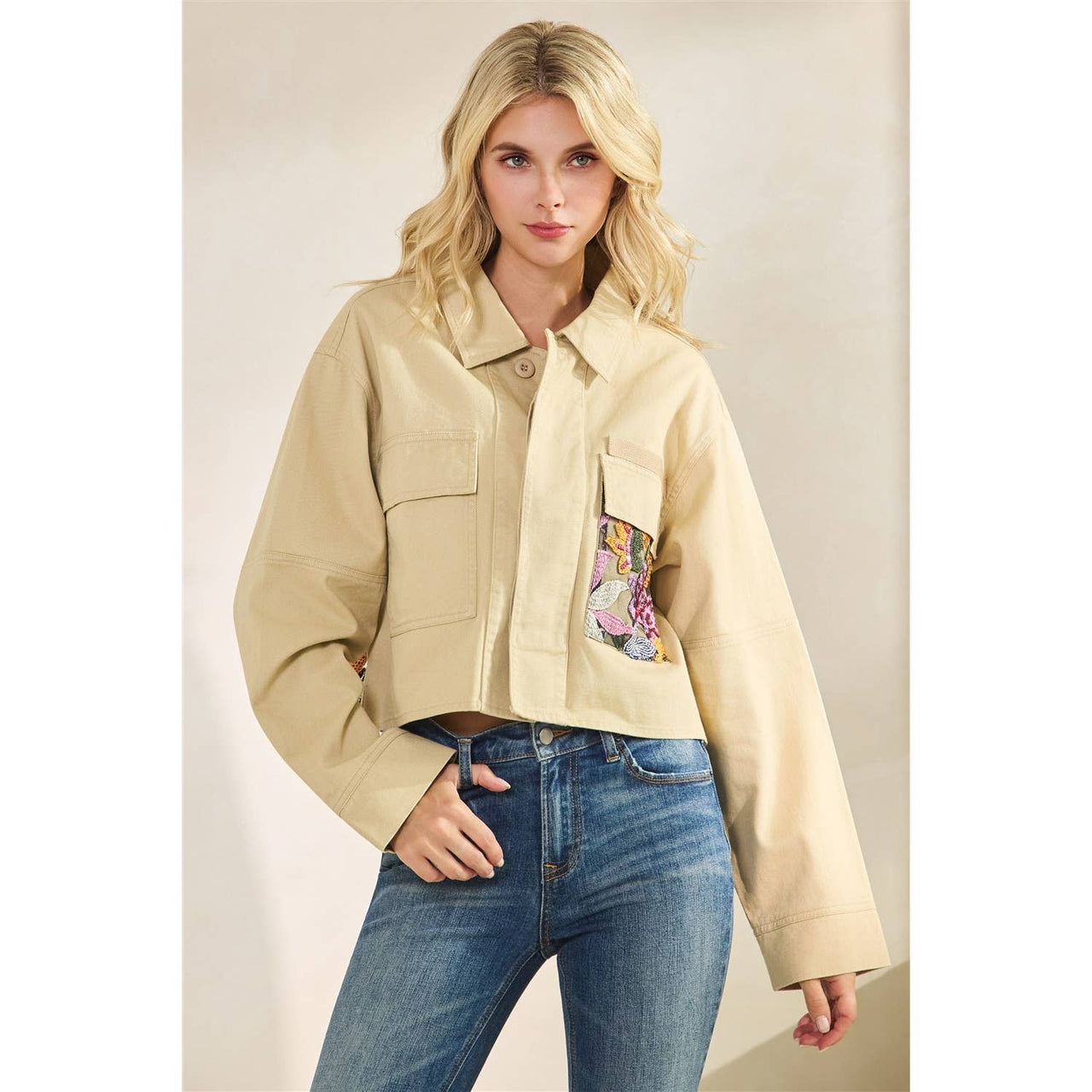 Sequins Contrast Jacket: Olive