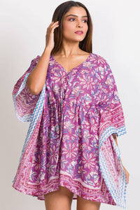 Thumbnail for Short Printed Caftan: Purple & Fuchsia