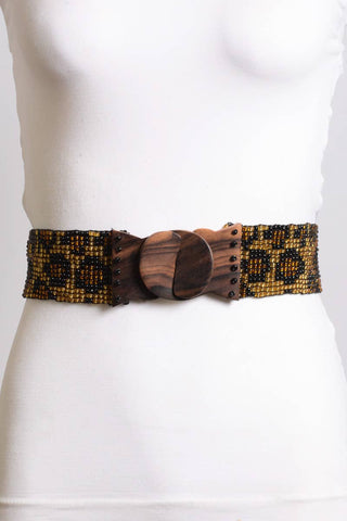 Leopard Beaded Belt: Stretchy with Wooden Buckle