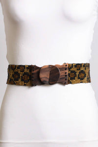 Thumbnail for Leopard Beaded Belt: Stretchy with Wooden Buckle