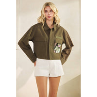 Thumbnail for Sequins Contrast Jacket: Olive