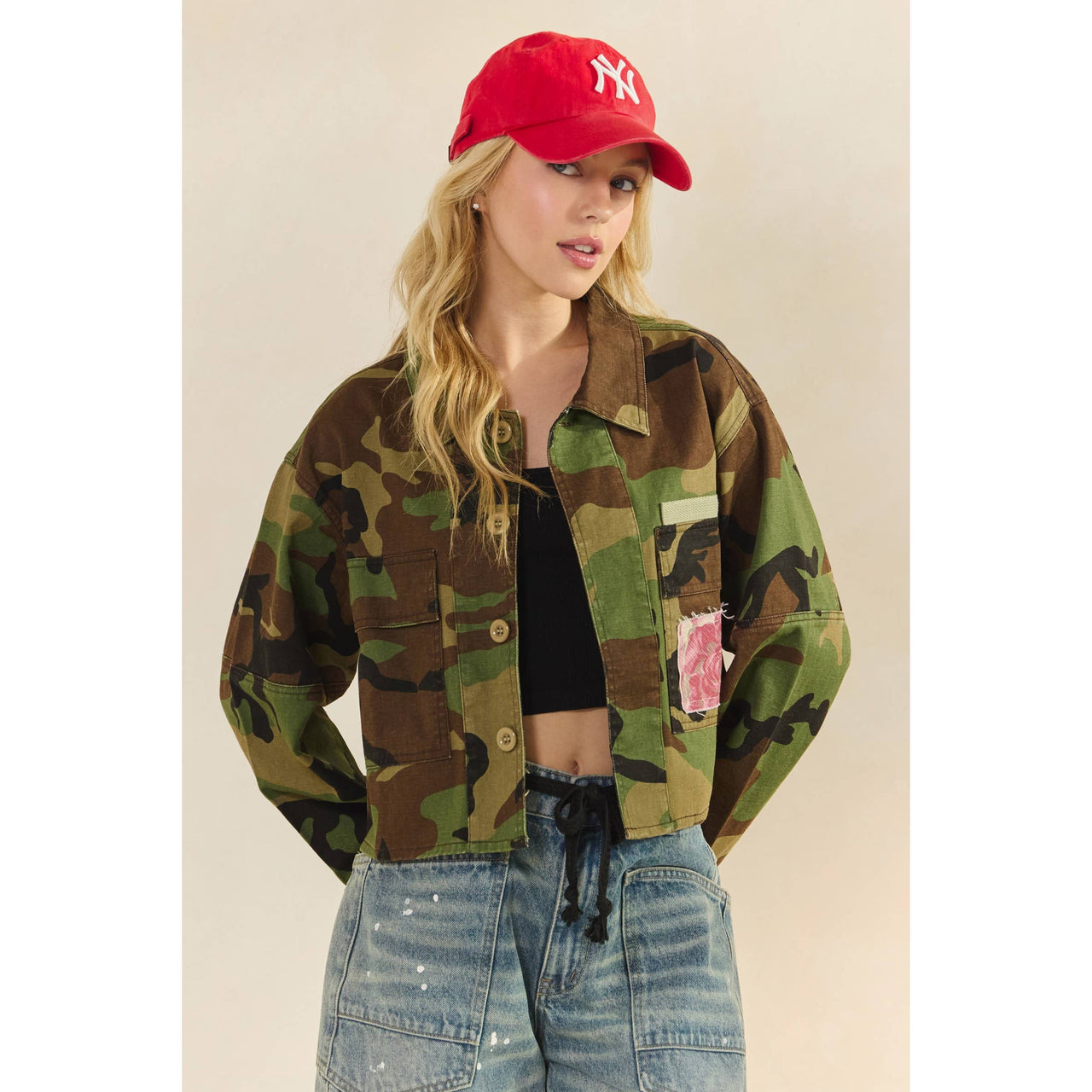 Camo Sequins Contrast Jacket: Camo Sequin