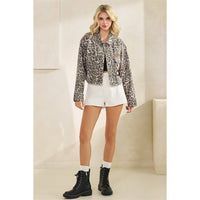 Thumbnail for Leopard Denim jacket with back contrast: FLORAL SEQUINS