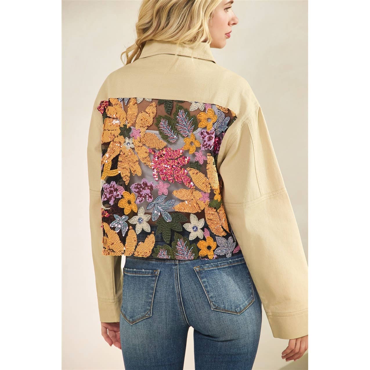 Sequins Contrast Jacket: Olive