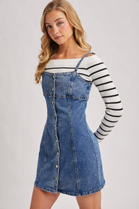 Thumbnail for DENIM BUTTON DOWN MINI DRESS: LT.WASH