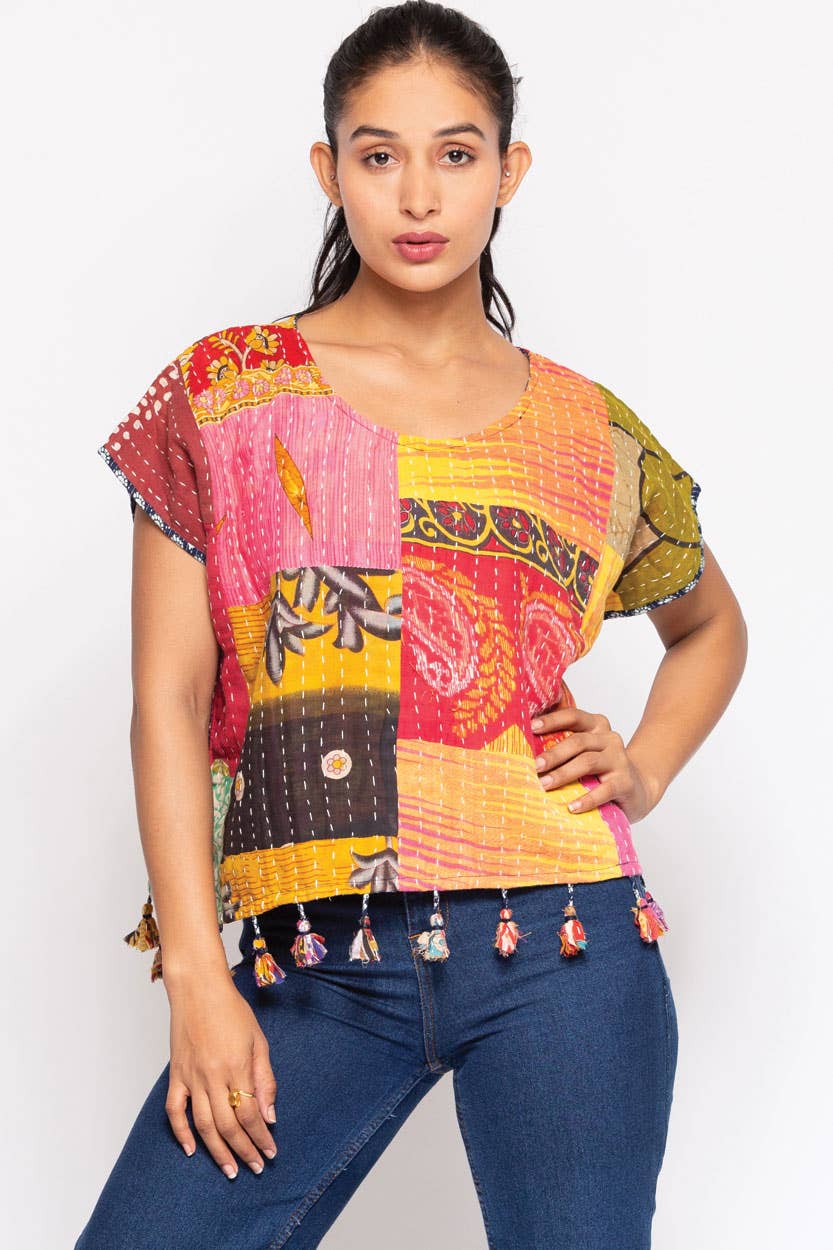 Cotton Kantha Crop Top: Pattern 2
