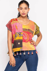 Thumbnail for Cotton Kantha Crop Top: Pattern 2