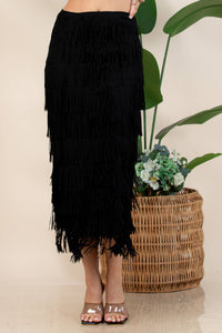 Thumbnail for Western Fringed Piñata Midi Skirt: Black