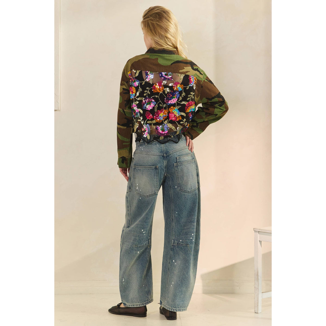 Camo Sequins Contrast Jacket: Camo Sequin