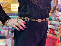Thumbnail for Gold multi-colored rhinestone adjustable belt