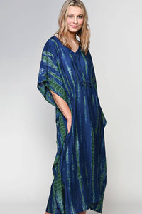 Thumbnail for Shibori Caftan: Navy & Green