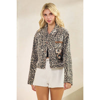 Thumbnail for Leopard Denim jacket with back contrast: FLORAL SEQUINS