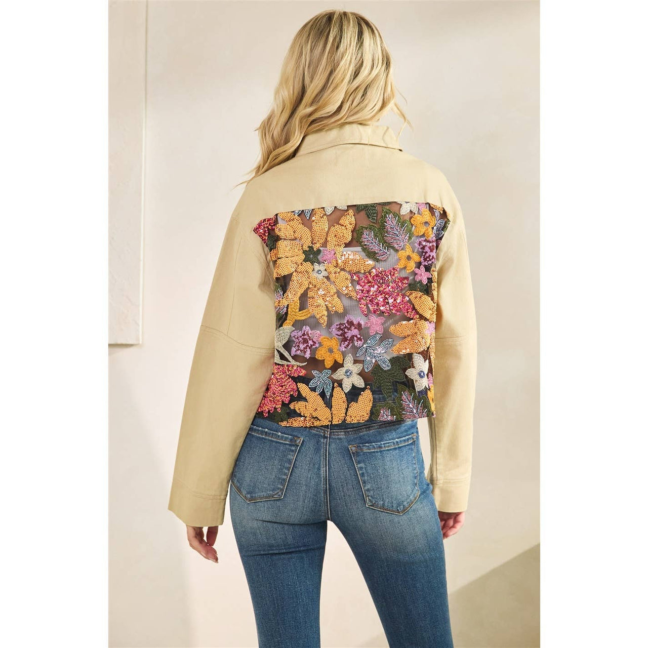 Sequins Contrast Jacket: Olive