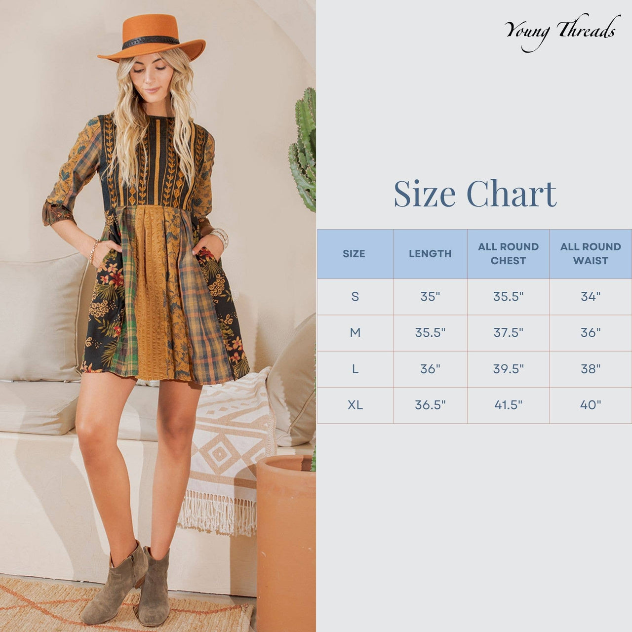 Rustic Bohemian: Fit and Flare Patchwork Mini Dress | Young Threads