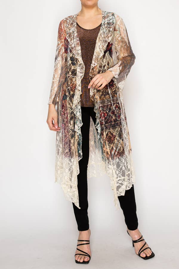 Floral Lace Ruffle Duster With Sparkles