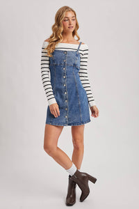 Thumbnail for DENIM BUTTON DOWN MINI DRESS: LT.WASH
