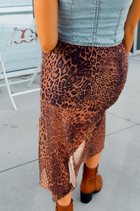 Thumbnail for Leopard Print Mesh Maxi Skirt