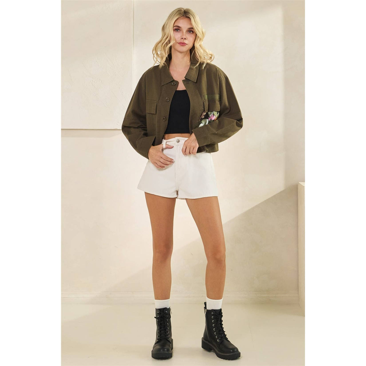 Sequins Contrast Jacket: Olive