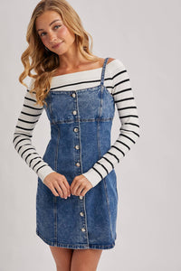 Thumbnail for DENIM BUTTON DOWN MINI DRESS: LT.WASH