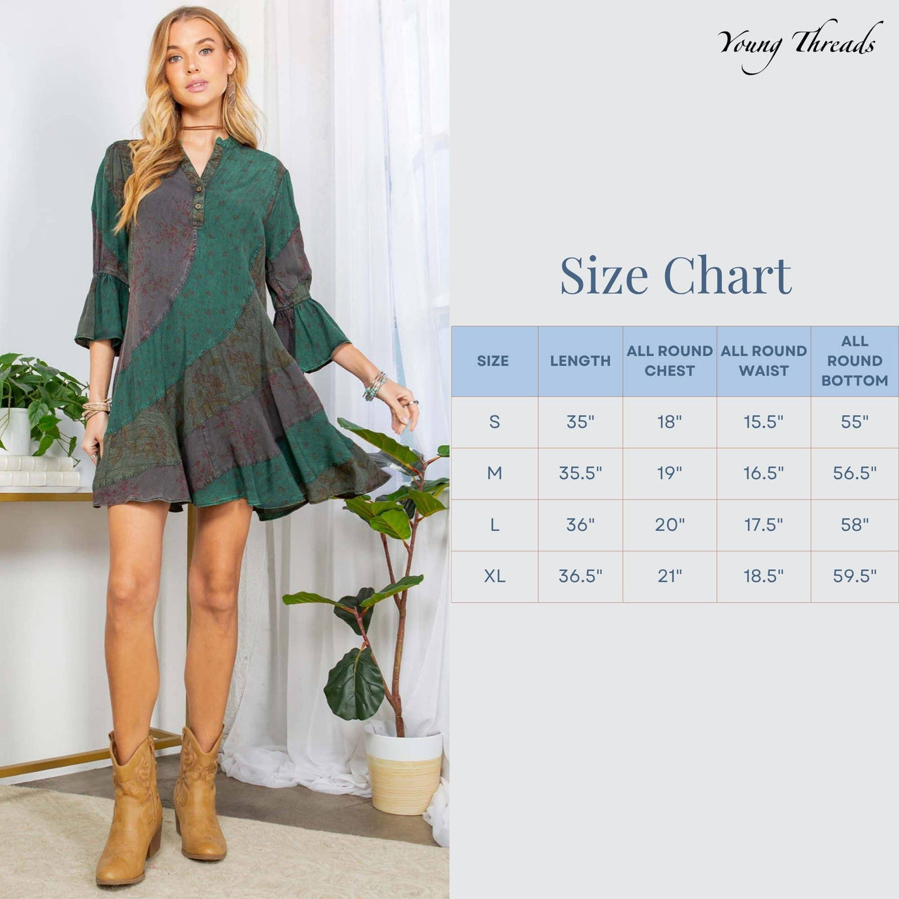 Boho Patchwork Overdyed Babydoll Dress | Young Threads