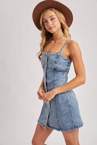 Thumbnail for DENIM BUTTON DOWN MINI DRESS: LT.WASH