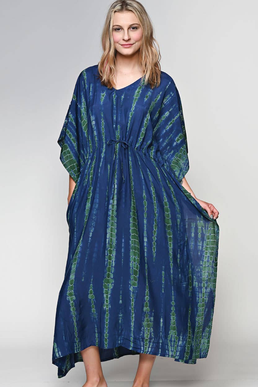 Shibori Caftan: Navy & Green