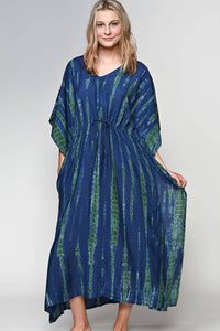 Thumbnail for Shibori Caftan: Navy & Green