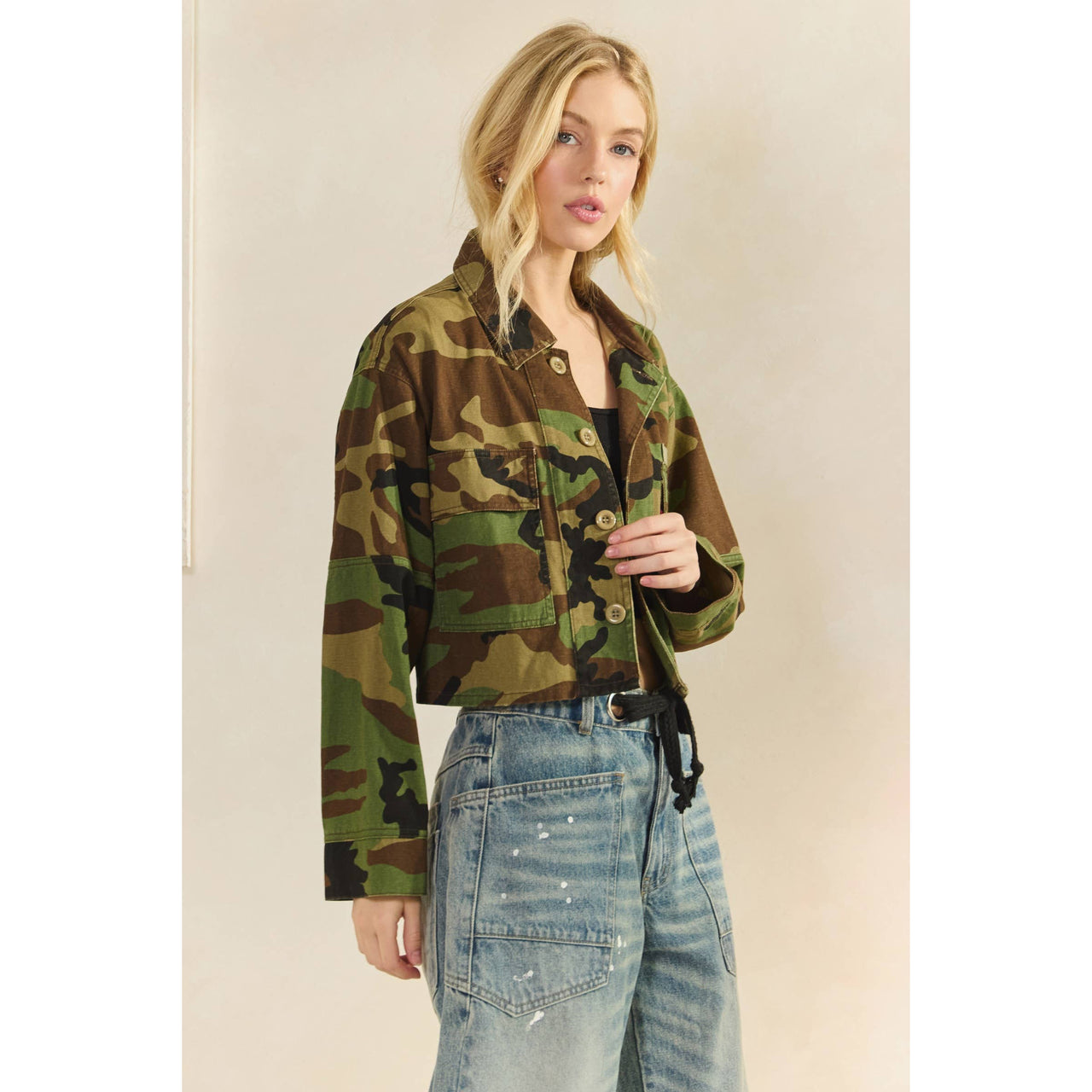 Camo Sequins Contrast Jacket: Camo Sequin