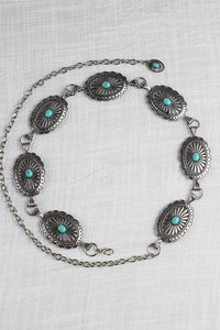 Thumbnail for Vintage Turquoise Chain Belt – Classic Western Elegance: Antique Silver