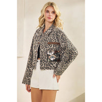 Thumbnail for Leopard Denim jacket with back contrast: FLORAL SEQUINS