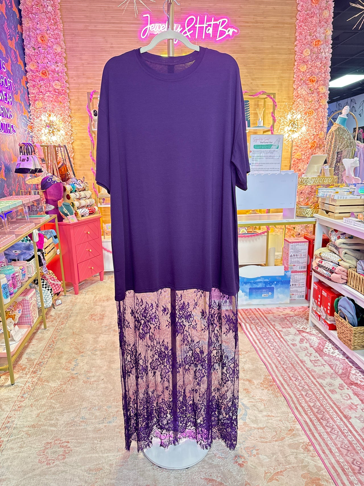Plum Purple Long lace bottom tshirt dress