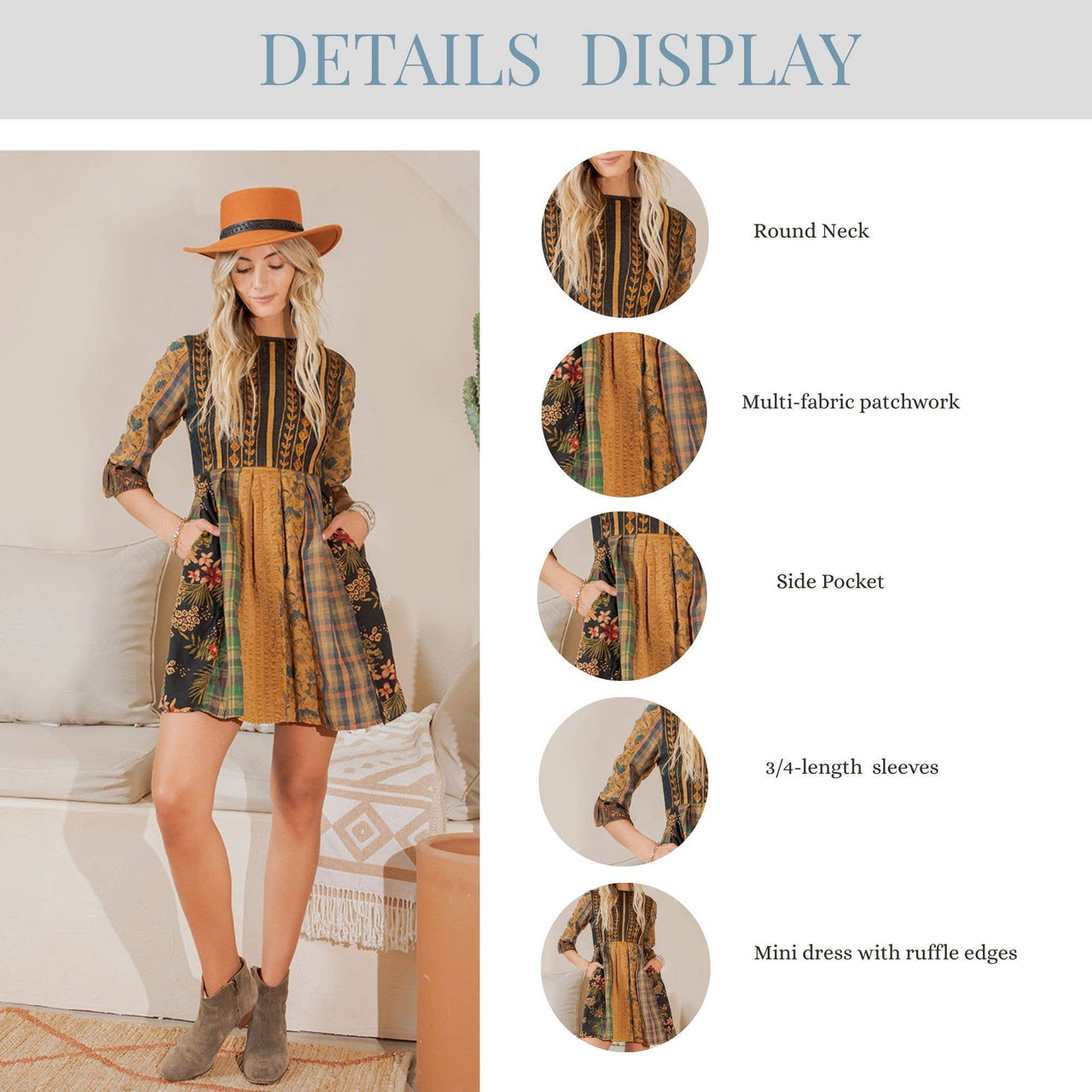 Rustic Bohemian: Fit and Flare Patchwork Mini Dress | Young Threads