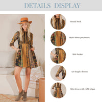 Thumbnail for Rustic Bohemian: Fit and Flare Patchwork Mini Dress | Young Threads