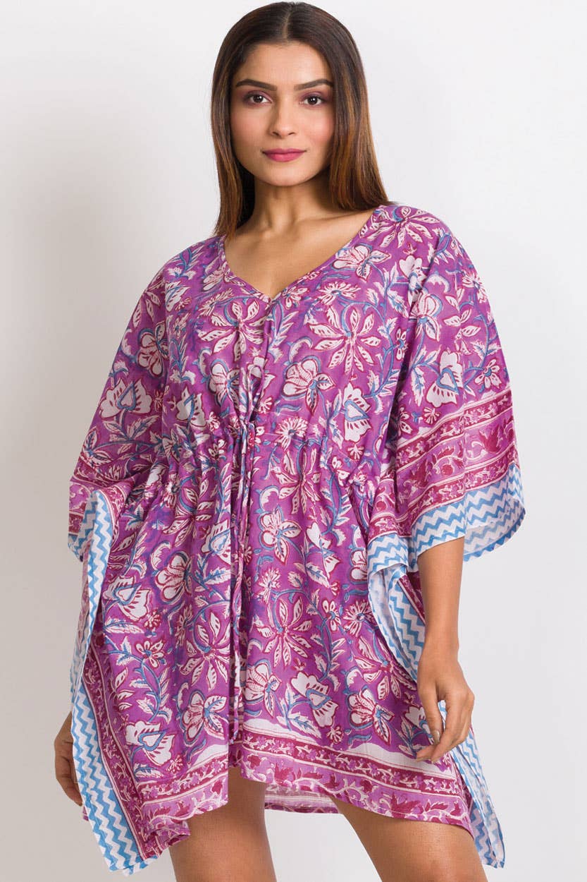 Short Printed Caftan: Purple & Fuchsia