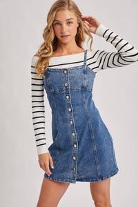 Thumbnail for DENIM BUTTON DOWN MINI DRESS: LT.WASH
