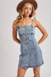 Thumbnail for DENIM BUTTON DOWN MINI DRESS: LT.WASH