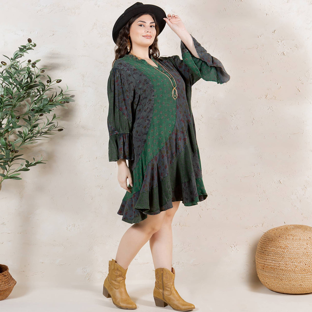 Boho Patchwork Overdyed Babydoll Dress | Young Threads