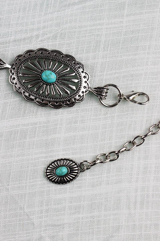 Vintage Turquoise Chain Belt – Classic Western Elegance: Antique Silver
