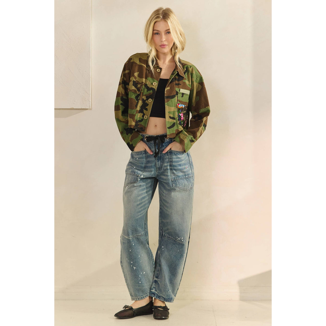 Camo Sequins Contrast Jacket: Camo Sequin